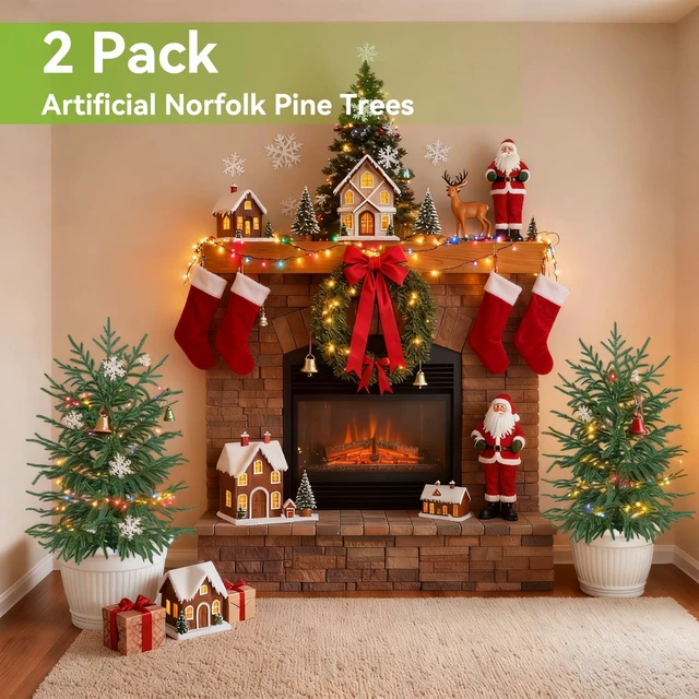 Alt view image 2 of 7 - 3FT Artificial Norfolk Pine Tree, 2pcs Faux Potted Plants
Artificial Christmas Tree with Pot, Low-Maintenance, Fake Bushes for Front Porch Christmas Indoor Outdoor Decor