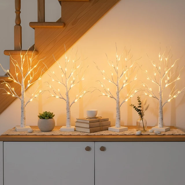 Alt view image 2 of 7 - Home Decorations Light Up White Birch Tree Indoor Christmas Decor, 4 Pack Battery Operated/USB Lighted Tabletop Money Tree Lamp Led Lights Xmas Wedding Centerpiece Table Room (2 Ft)