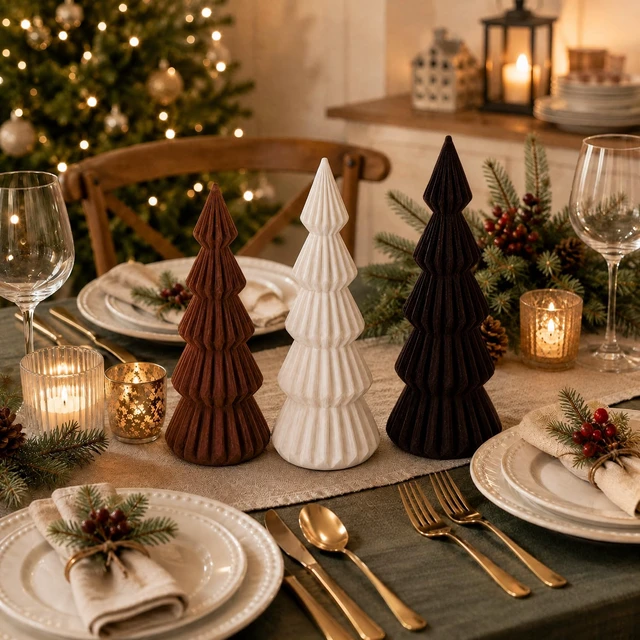 Alt view image 4 of 7 - Set of 3 Velvet Ceramic Christmas Tree Decor, Brown,White,Coffee
Large Stylish Velvet Cone Christmas Tree Figurine Table Decoration Xmas Winter Holiday Home Tabletop Mantel Centerpiece