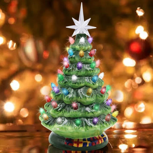 Alt view image 6 of 7 - 10" Ceramic Christmas Tree, Tabletop Christmas Tree Lights Decorations with 54 Multicolored Lights and 7 Point Star Topper for Christmas Table Decorations, Green
