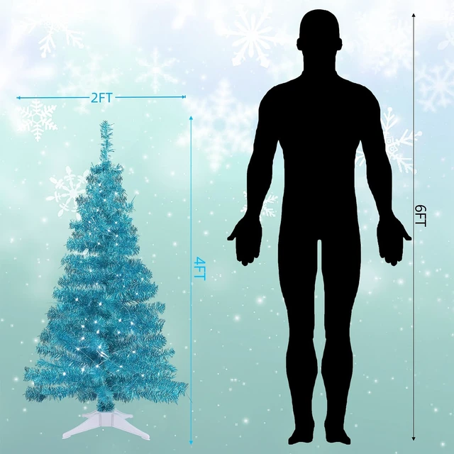 Alt view image 3 of 7 - 4 FT Lighted Artificial Christmas Tree, Pre-lit Green Tinsel Pine Spruce Tree, Light up with 70 White LED Lights Battery Powered, 8 Modes & Timer for Xmas Holiday Winter Home Party Decor