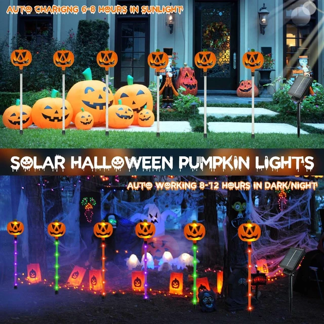 Alt view image 3 of 7 - 12 Pack Solar Pumpkin Lights Outdoor Waterproof for Halloween Decorations
8 Modes Halloween Pathway Solar Lights, Orange Purple and Green, for Yard Garden Patio Holiday Party Decor