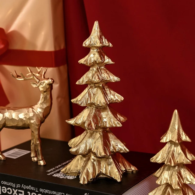 Alt view image 3 of 7 - Gold Christmas Tree Figurines,Small Resin Christmas Tabletop Trees
Set of 2 Decorative Xmas Trees for Christmas Decorations Indoor Mantle Centerpieces, Holiday Home Office Decor