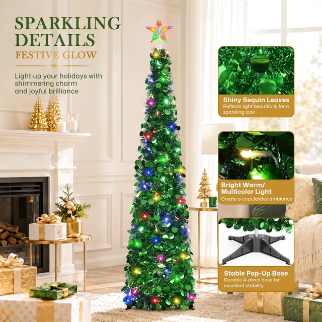 Alt view image 6 of 7 - 5FT Pop Up Christmas Tree with Lighted Top Star for Christmas Decorations
Collapsible Tinsel Pencil Tree with 2-Color Lighted Tree Topper Easy Assembly for Apartment Porch Corner Party XMAS Decor