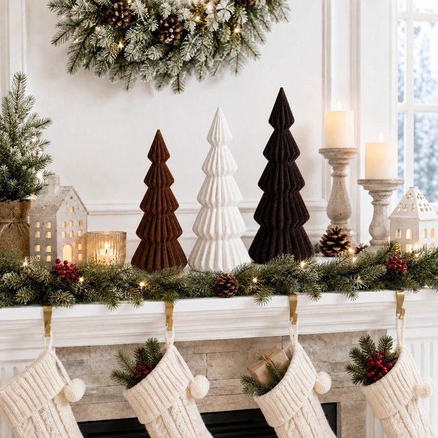 Alt view image 5 of 7 - Set of 3 Velvet Ceramic Christmas Tree Decor, Brown,White,Coffee
Large Stylish Velvet Cone Christmas Tree Figurine Table Decoration Xmas Winter Holiday Home Tabletop Mantel Centerpiece