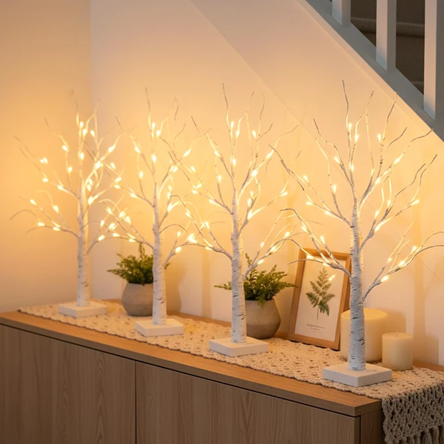 Alt view image 3 of 7 - Home Decorations Light Up White Birch Tree Indoor Christmas Decor, 4 Pack Battery Operated/USB Lighted Tabletop Money Tree Lamp Led Lights Xmas Wedding Centerpiece Table Room (2 Ft)