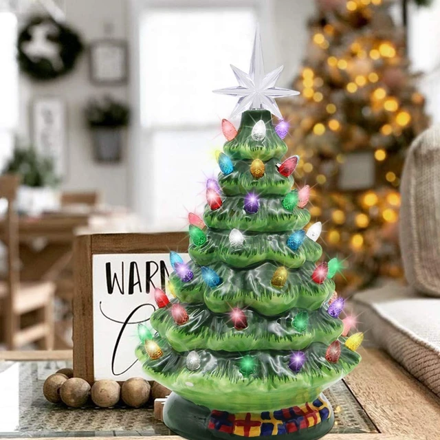 Alt view image 7 of 7 - 10" Ceramic Christmas Tree, Tabletop Christmas Tree Lights Decorations with 54 Multicolored Lights and 7 Point Star Topper for Christmas Table Decorations, Green