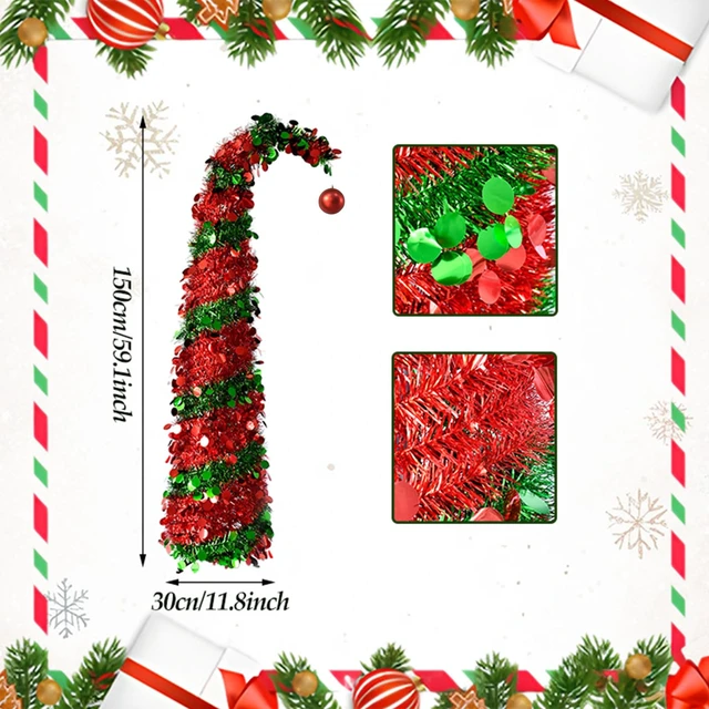 Alt view image 3 of 6 - 5ft Whimsical Christmas Tree with 50 LED Lights for Christmas Decorations
Pop-Up Curved Tinsel Pencil Tree, Red Ball, Foldable Twinkle Christmas Tree for Apartment Fireplace Porch Corner Xmas Decor
