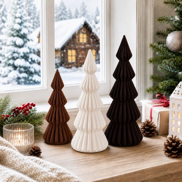 Alt view image 6 of 7 - Set of 3 Velvet Ceramic Christmas Tree Decor, Brown,White,Coffee
Large Stylish Velvet Cone Christmas Tree Figurine Table Decoration Xmas Winter Holiday Home Tabletop Mantel Centerpiece