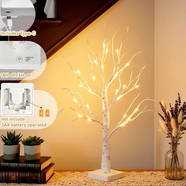 Alt view image 4 of 7 - Home Decorations Light Up White Birch Tree Indoor Christmas Decor, 4 Pack Battery Operated/USB Lighted Tabletop Money Tree Lamp Led Lights Xmas Wedding Centerpiece Table Room (2 Ft)