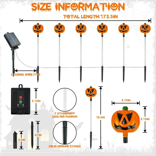Alt view image 5 of 7 - 12 Pack Solar Pumpkin Lights Outdoor Waterproof for Halloween Decorations
8 Modes Halloween Pathway Solar Lights, Orange Purple and Green, for Yard Garden Patio Holiday Party Decor