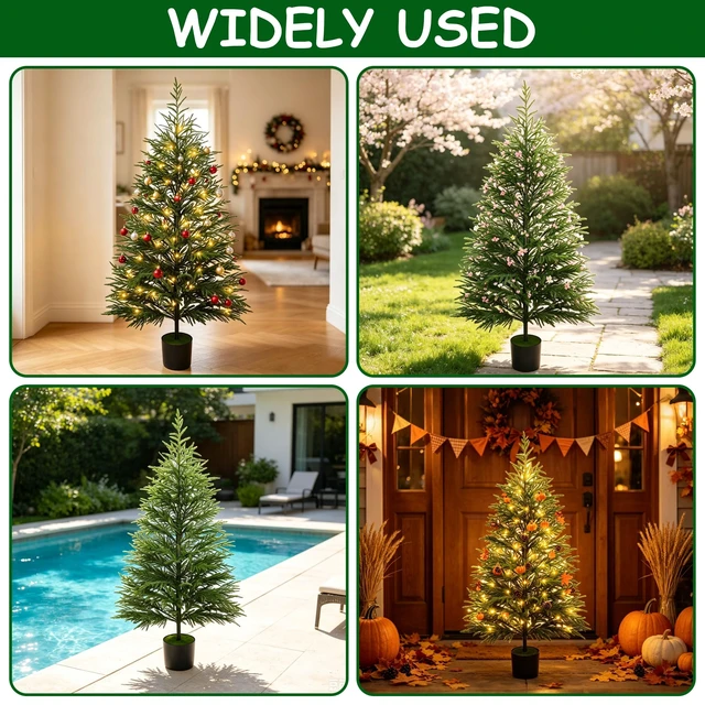 Alt view image 6 of 7 - 5FT Norfolk Pine Artificial Christmas Tree with Lights
Timer, 120 LEDs, Realistic Potted Trees, Lighted Xmas Tree, For Indoor Outdoor Front Porch Yard Bedroom