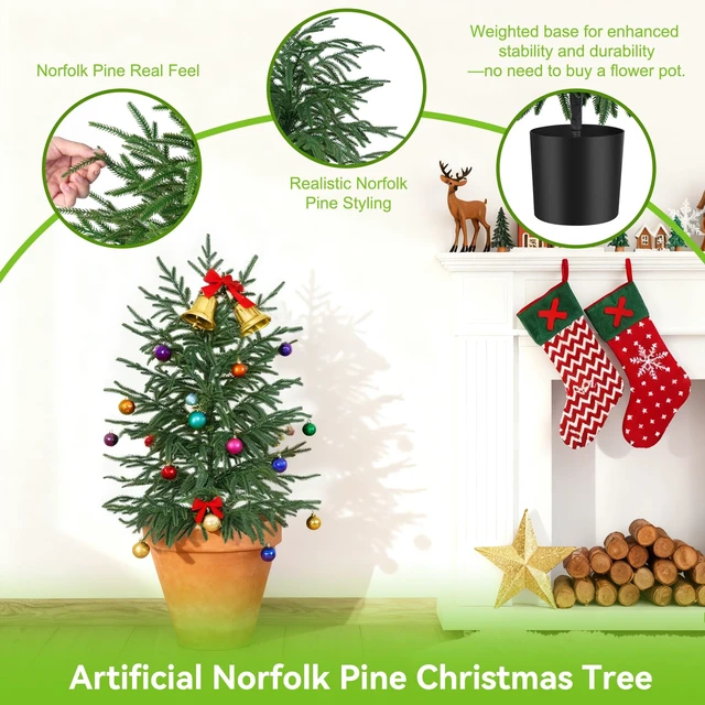 Alt view image 5 of 7 - 3FT Artificial Norfolk Pine Tree, 2pcs Faux Potted Plants
Artificial Christmas Tree with Pot, Low-Maintenance, Fake Bushes for Front Porch Christmas Indoor Outdoor Decor