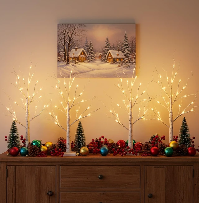 Alt view image 5 of 7 - Home Decorations Light Up White Birch Tree Indoor Christmas Decor, 4 Pack Battery Operated/USB Lighted Tabletop Money Tree Lamp Led Lights Xmas Wedding Centerpiece Table Room (2 Ft)