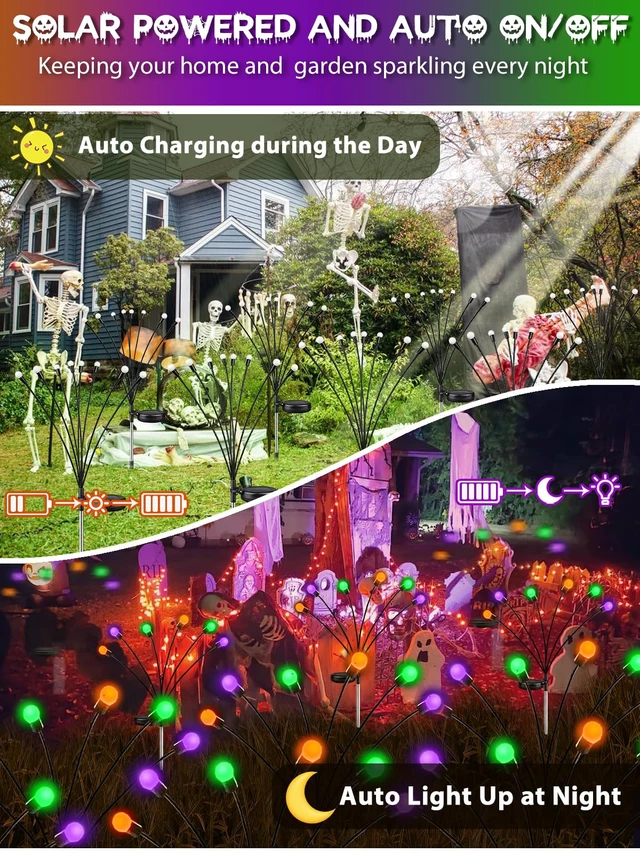 Alt view image 2 of 7 - Solar Lights Outdoor, 6 Pack Firefly Lights Halloween Decorations
Orange Green and Purple, 2 Lighting Modes, Sway by Wind, Waterproof Solar Pathway Lights for Garden Yard Lawn Horror