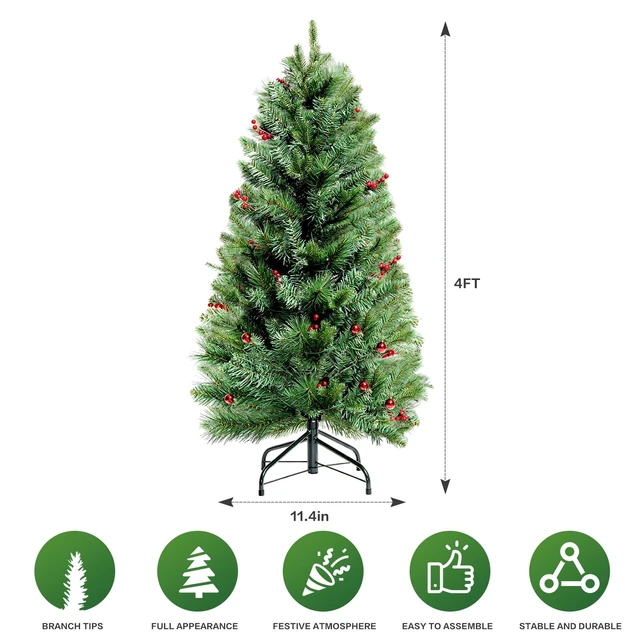 Alt view image 2 of 6 - 4FT Artificial Christmas Trees, Small Pre-Lit Artificial Christmas Tree
Lighted christmas tree,Premium Spruce Xmas Tree with 4-Prong Metal Base