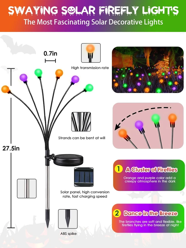 Alt view image 3 of 7 - Solar Lights Outdoor, 6 Pack Firefly Lights Halloween Decorations
Orange Green and Purple, 2 Lighting Modes, Sway by Wind, Waterproof Solar Pathway Lights for Garden Yard Lawn Horror