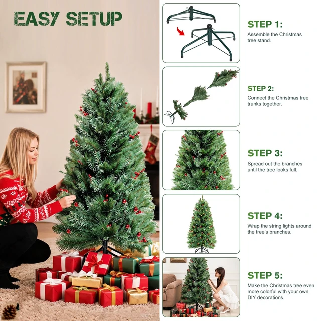 Alt view image 3 of 6 - 4FT Artificial Christmas Trees, Small Pre-Lit Artificial Christmas Tree
Lighted christmas tree,Premium Spruce Xmas Tree with 4-Prong Metal Base