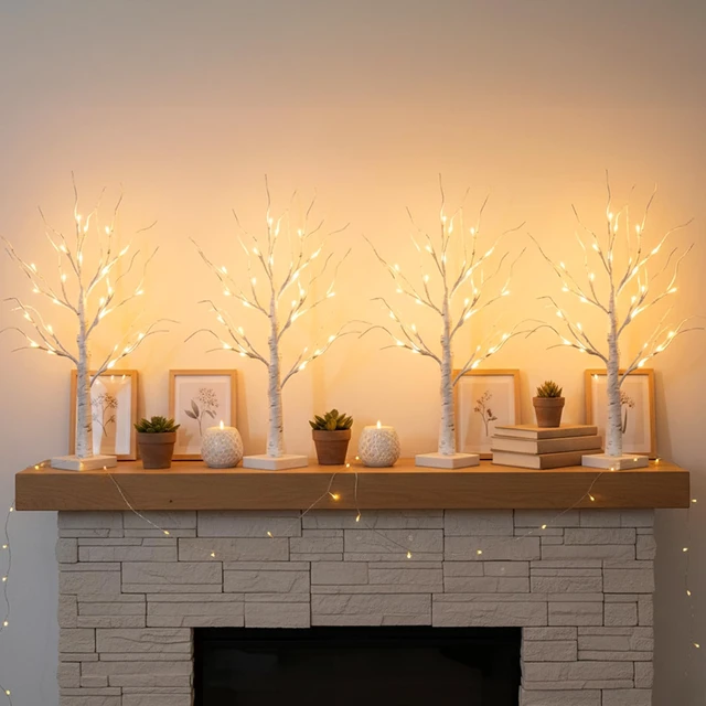Alt view image 6 of 7 - Home Decorations Light Up White Birch Tree Indoor Christmas Decor, 4 Pack Battery Operated/USB Lighted Tabletop Money Tree Lamp Led Lights Xmas Wedding Centerpiece Table Room (2 Ft)