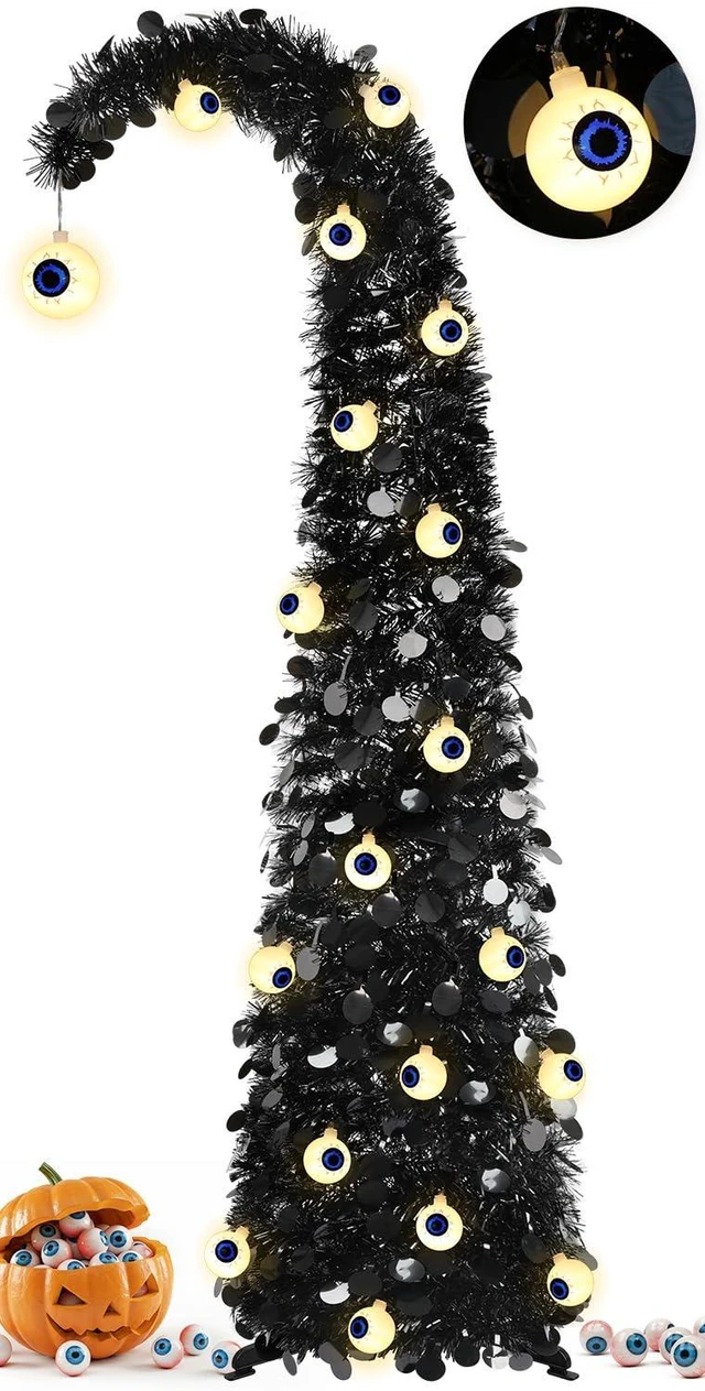 Main image of Black Halloween Tree with Eyeball String Lights for Christmas Decorations
5FT Whimsical Curved Pop Up Tree with 30 Warm White Eyeball Lights 6H Timer Foldable Design for Apartment Porch XMAS Decor
Vis