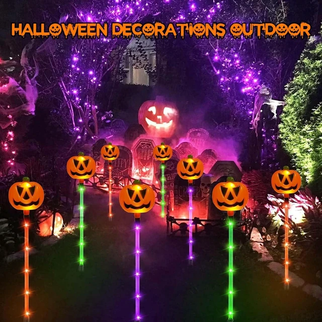 Alt view image 7 of 7 - 12 Pack Solar Pumpkin Lights Outdoor Waterproof for Halloween Decorations
8 Modes Halloween Pathway Solar Lights, Orange Purple and Green, for Yard Garden Patio Holiday Party Decor