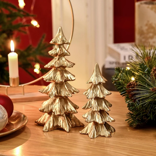 Alt view image 4 of 7 - Gold Christmas Tree Figurines,Small Resin Christmas Tabletop Trees
Set of 2 Decorative Xmas Trees for Christmas Decorations Indoor Mantle Centerpieces, Holiday Home Office Decor