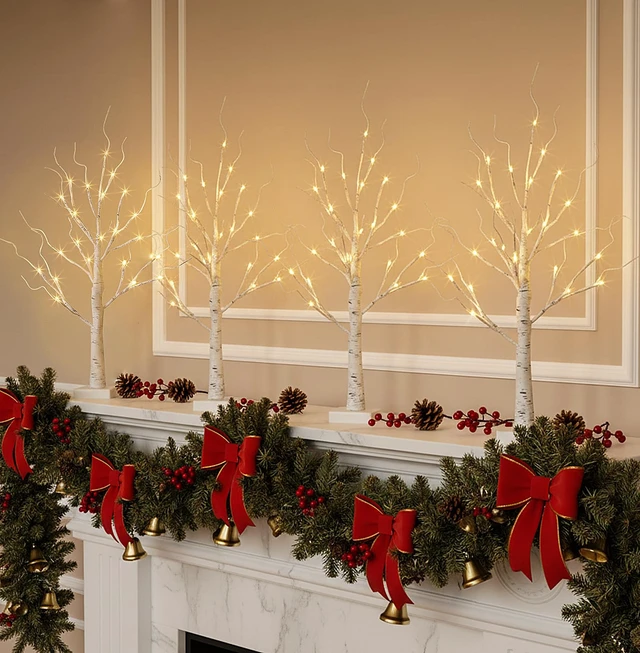 Alt view image 7 of 7 - Home Decorations Light Up White Birch Tree Indoor Christmas Decor, 4 Pack Battery Operated/USB Lighted Tabletop Money Tree Lamp Led Lights Xmas Wedding Centerpiece Table Room (2 Ft)