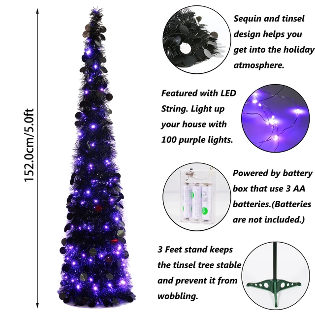 Alt view image 2 of 7 - 5FT Halloween Tree Pop Up Pencil Tree with 100 Lights Black