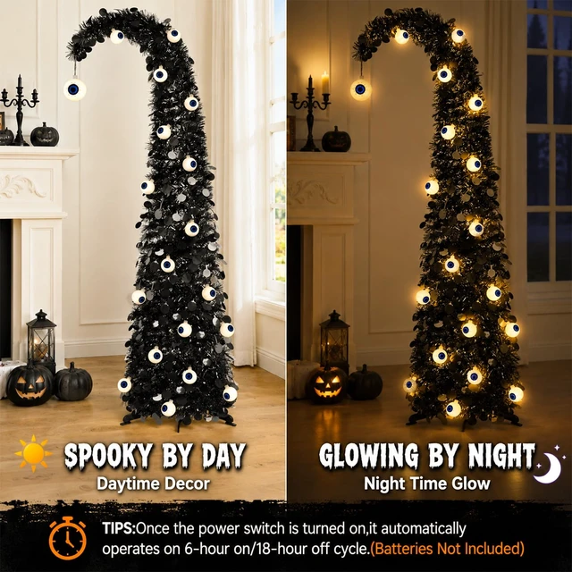 Alt view image 4 of 6 - Black Halloween Tree with Eyeball String Lights for Christmas Decorations
5FT Whimsical Curved Pop Up Tree with 30 Warm White Eyeball Lights 6H Timer Foldable Design for Apartment Porch XMAS Decor
Vis