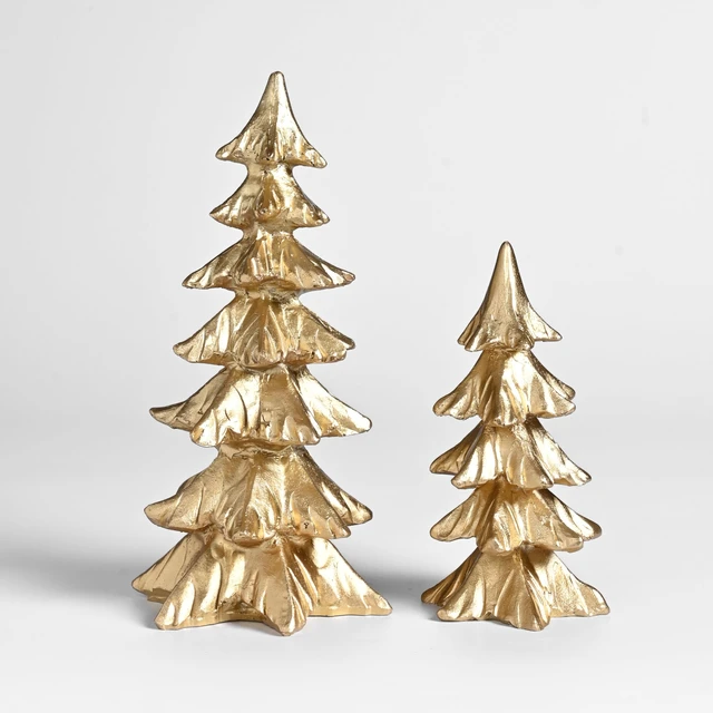 Alt view image 5 of 7 - Gold Christmas Tree Figurines,Small Resin Christmas Tabletop Trees
Set of 2 Decorative Xmas Trees for Christmas Decorations Indoor Mantle Centerpieces, Holiday Home Office Decor