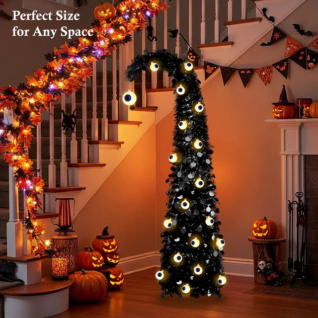 Alt view image 5 of 6 - Black Halloween Tree with Eyeball String Lights for Christmas Decorations
5FT Whimsical Curved Pop Up Tree with 30 Warm White Eyeball Lights 6H Timer Foldable Design for Apartment Porch XMAS Decor
Vis