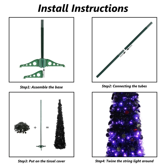 Alt view image 4 of 7 - 5FT Halloween Tree Pop Up Pencil Tree with 100 Lights Black