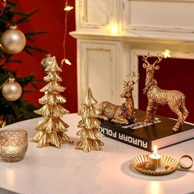Alt view image 6 of 7 - Gold Christmas Tree Figurines,Small Resin Christmas Tabletop Trees
Set of 2 Decorative Xmas Trees for Christmas Decorations Indoor Mantle Centerpieces, Holiday Home Office Decor