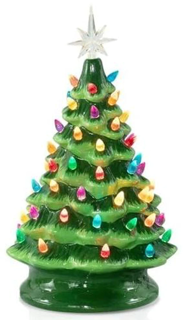 Main image of 13 Inch Ceramic Christmas Tree, Pre-lit Tabletop Christmas Tree with Multicolored LED Lights, Battery Operated Vintage Lighted Ceramic Tree for Home Office Table Holiday Decorations, Green
