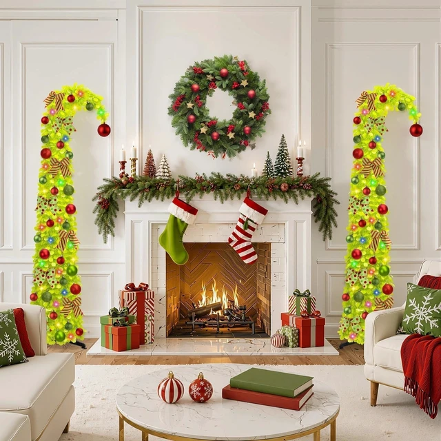 Alt view image 5 of 6 - 6Ft Whimsical Pop Up Christmas Tree with Lights & Hanging Ornaments, Collapsible Tinsel Tree for Apartment Porch Office Indoor Home Party Holiday Decor