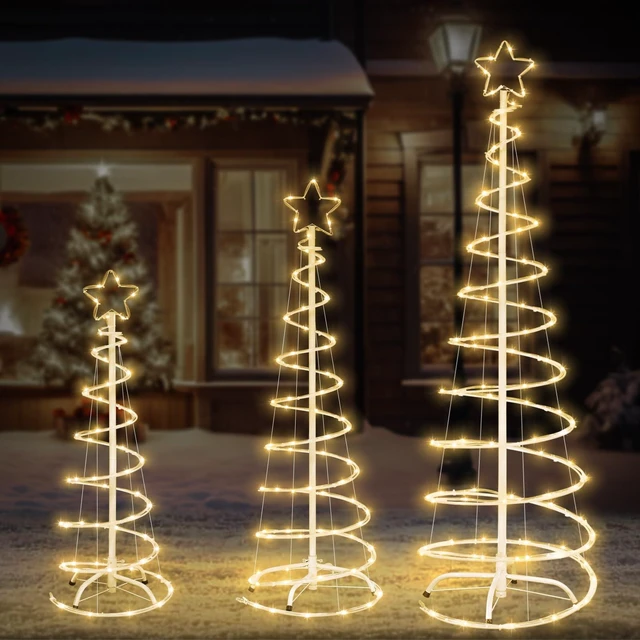 Main image of 3 Packs Christmas Spiral Tree with Lights, 3/4/5 FT Lighted Xmas Collapsible Tree with Metal Stakes for Indoor & Outdoor, Yard, Porch, Garden H