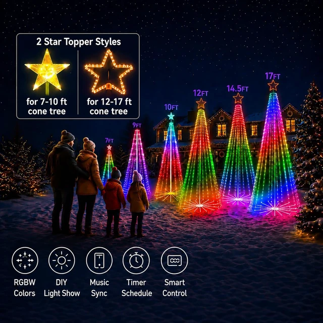 Alt view image 4 of 7 - 12FT Outdoor Christmas Tree with Lights, DIY Light Show LED Christmas Tree
Fully DIY, One-Tap Preset Scenes, Music Sync, Smart Timer, App and Remote Control for Yard Holiday Xmas Decor