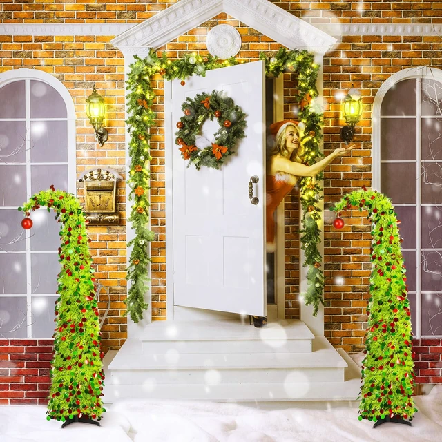 Alt view image 6 of 6 - 5 ft Whimsical Christmas Tree with 50 LED Lights Tinsel Green
Curved Pop up Tree, Plastic Tinsel Sparkles with Leds, for Apartment Fireplace Porch Corner Xmas Decor