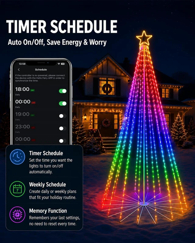 Alt view image 6 of 7 - 12FT Outdoor Christmas Tree with Lights, DIY Light Show LED Christmas Tree
Fully DIY, One-Tap Preset Scenes, Music Sync, Smart Timer, App and Remote Control for Yard Holiday Xmas Decor