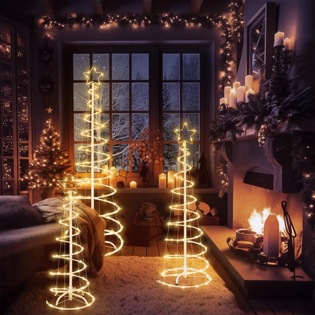 Alt view image 5 of 7 - 3 Packs Christmas Spiral Tree with Lights, 3/4/5 FT Lighted Xmas Collapsible Tree with Metal Stakes for Indoor & Outdoor, Yard, Porch, Garden H