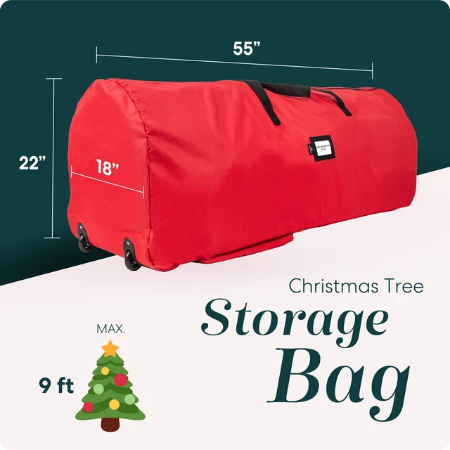 Alt view image 2 of 7 - Handy Laundry Christmas Tree Storage Bag with Wheels - 600D Oxford, 9 Ft
Waterproof, Dual Zippers, Reinforced Handles, Xmas Holiday Storage Box, Large Rolling Bin for Artificial Trees, Red