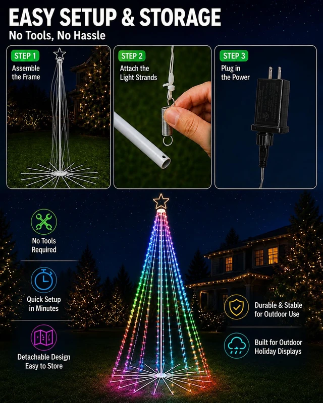 Alt view image 7 of 7 - 12FT Outdoor Christmas Tree with Lights, DIY Light Show LED Christmas Tree
Fully DIY, One-Tap Preset Scenes, Music Sync, Smart Timer, App and Remote Control for Yard Holiday Xmas Decor