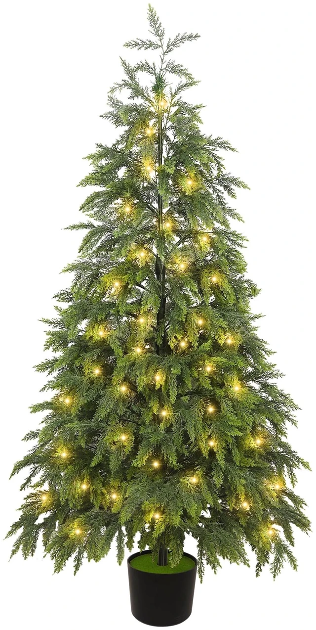 Main image of 5FT Cedar Christmas Tree with Lights Artificial Potted Tree
Timer, 120 LEDs, Lighted Fake Trees, Front Porch Outdoor Indoor Decor, Christmas Decorations for Home Garden