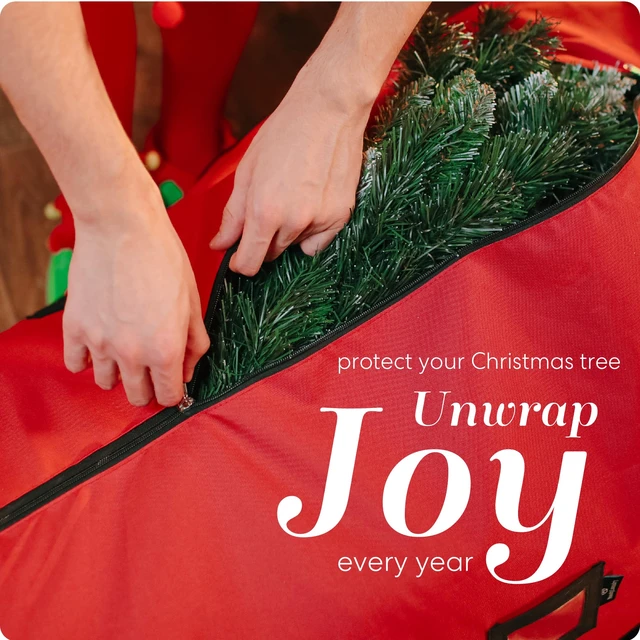 Alt view image 3 of 7 - Handy Laundry Christmas Tree Storage Bag with Wheels - 600D Oxford, 9 Ft
Waterproof, Dual Zippers, Reinforced Handles, Xmas Holiday Storage Box, Large Rolling Bin for Artificial Trees, Red