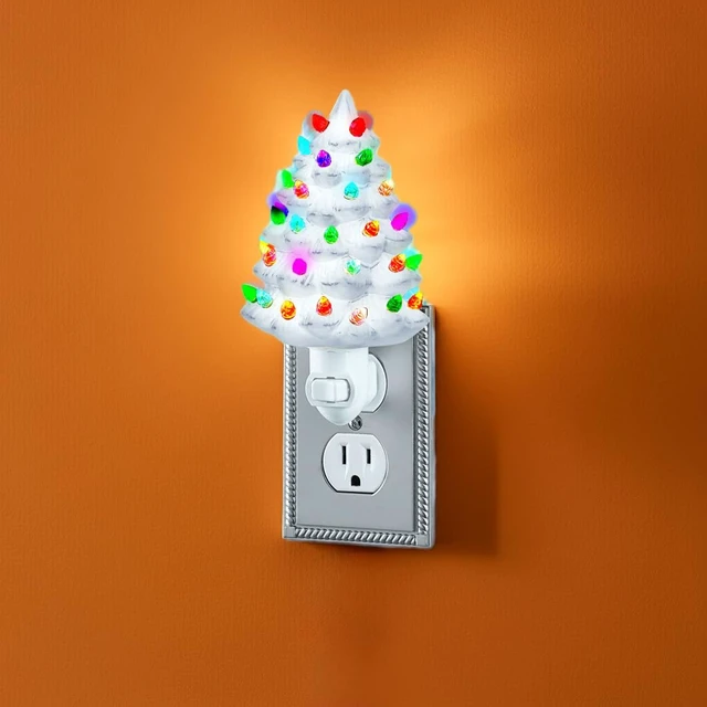 Alt view image 3 of 5 - Etc Ceramic Christmas Tree Night Light - 6"H, Nostalgic, Decorative Bathroom Decoration, Green