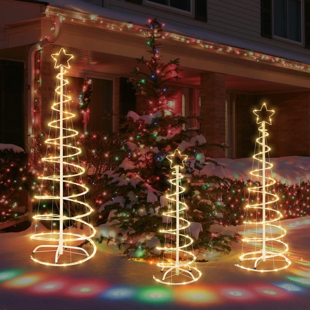 Alt view image 7 of 7 - 3 Packs Christmas Spiral Tree with Lights, 3/4/5 FT Lighted Xmas Collapsible Tree with Metal Stakes for Indoor & Outdoor, Yard, Porch, Garden H