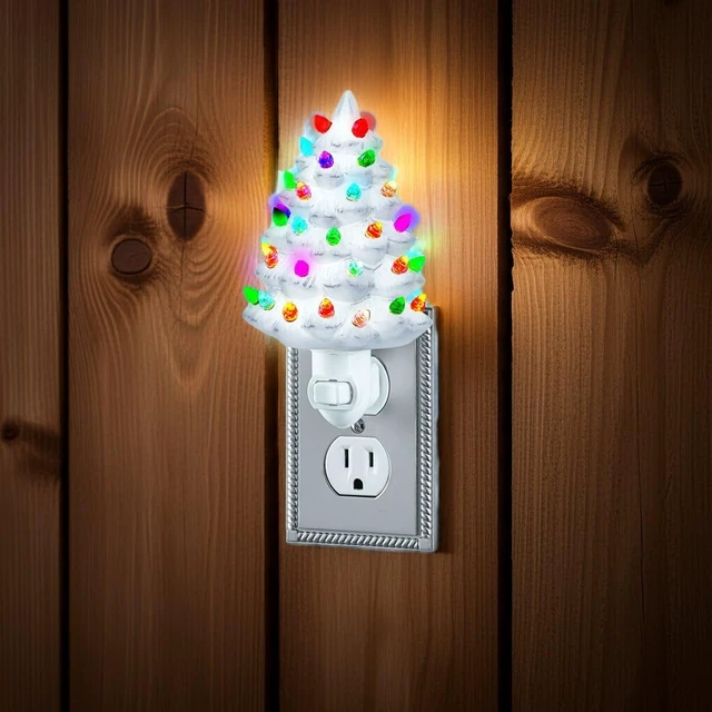 Alt view image 4 of 5 - Etc Ceramic Christmas Tree Night Light - 6"H, Nostalgic, Decorative Bathroom Decoration, Green