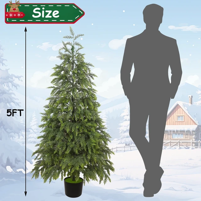 Alt view image 3 of 7 - 5FT Cedar Christmas Tree with Lights Artificial Potted Tree
Timer, 120 LEDs, Lighted Fake Trees, Front Porch Outdoor Indoor Decor, Christmas Decorations for Home Garden