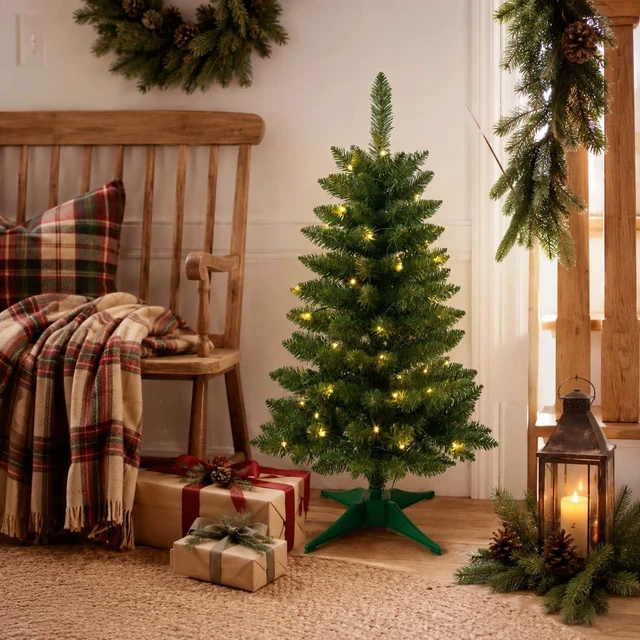 Alt view image 2 of 7 - 3FT Artificial Small Christmas Tree Mini Tabletop Decor Green
Desk Xmas Tree with Stable Base for Home Entryway Apartment Office Indoor Outdoor Holiday Decoration