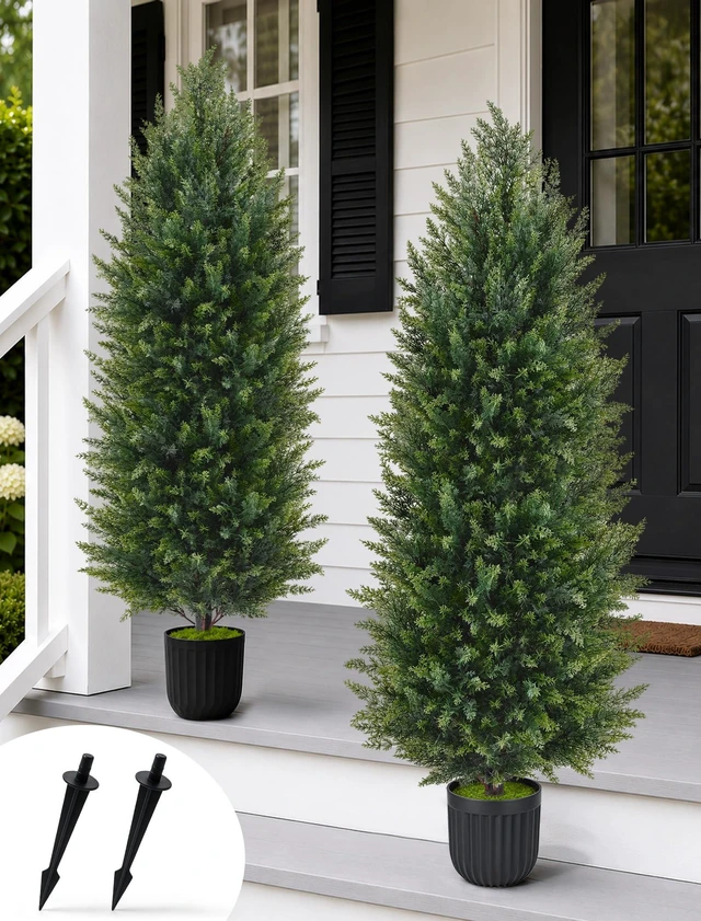 Main image of 4FT Artificial Topiary Cedar Trees, Realistic 2 Set Outdoor Christmas Trees
UV Resistant Potted Artificial Cedar Trees for Porch, Fake Plants Outdoor Christmas Pine Tree in Planter for Front Door Yard